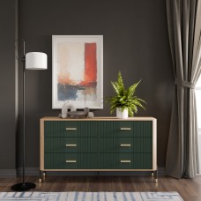 Kumode ar atvilknēm DANTE DT04, Ozols cremona/Zaļš matēts/Zelts